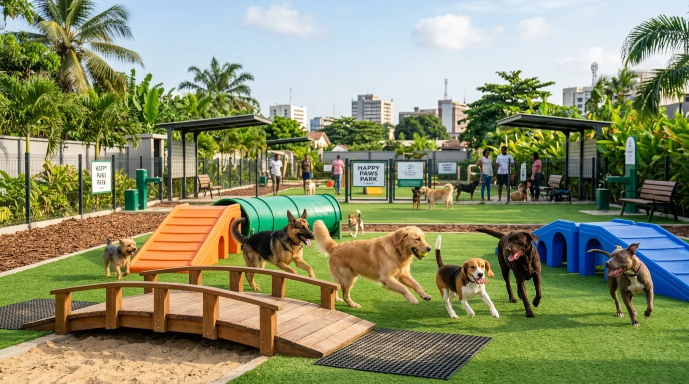 Dogs enjoying the play spaces at BarkHaus Lagos
